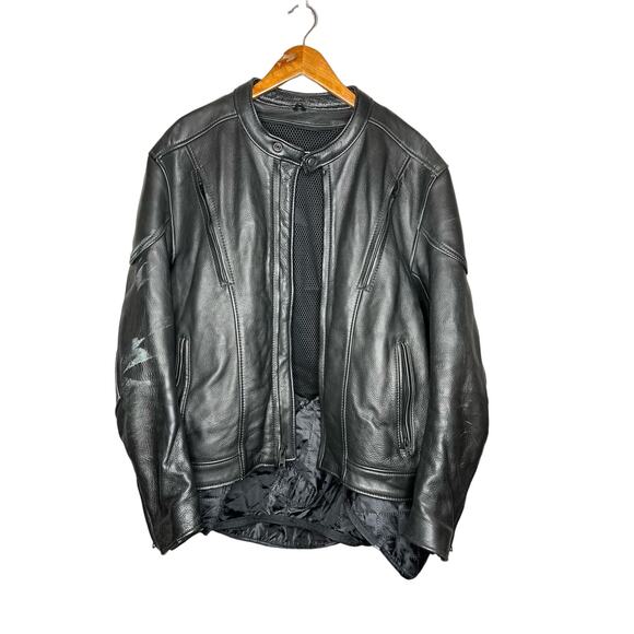 AM Leather 100% Leather Black  Motorcycle Riding Jacket w/ Pockets Mens Size 46 - Picture 1 of 11